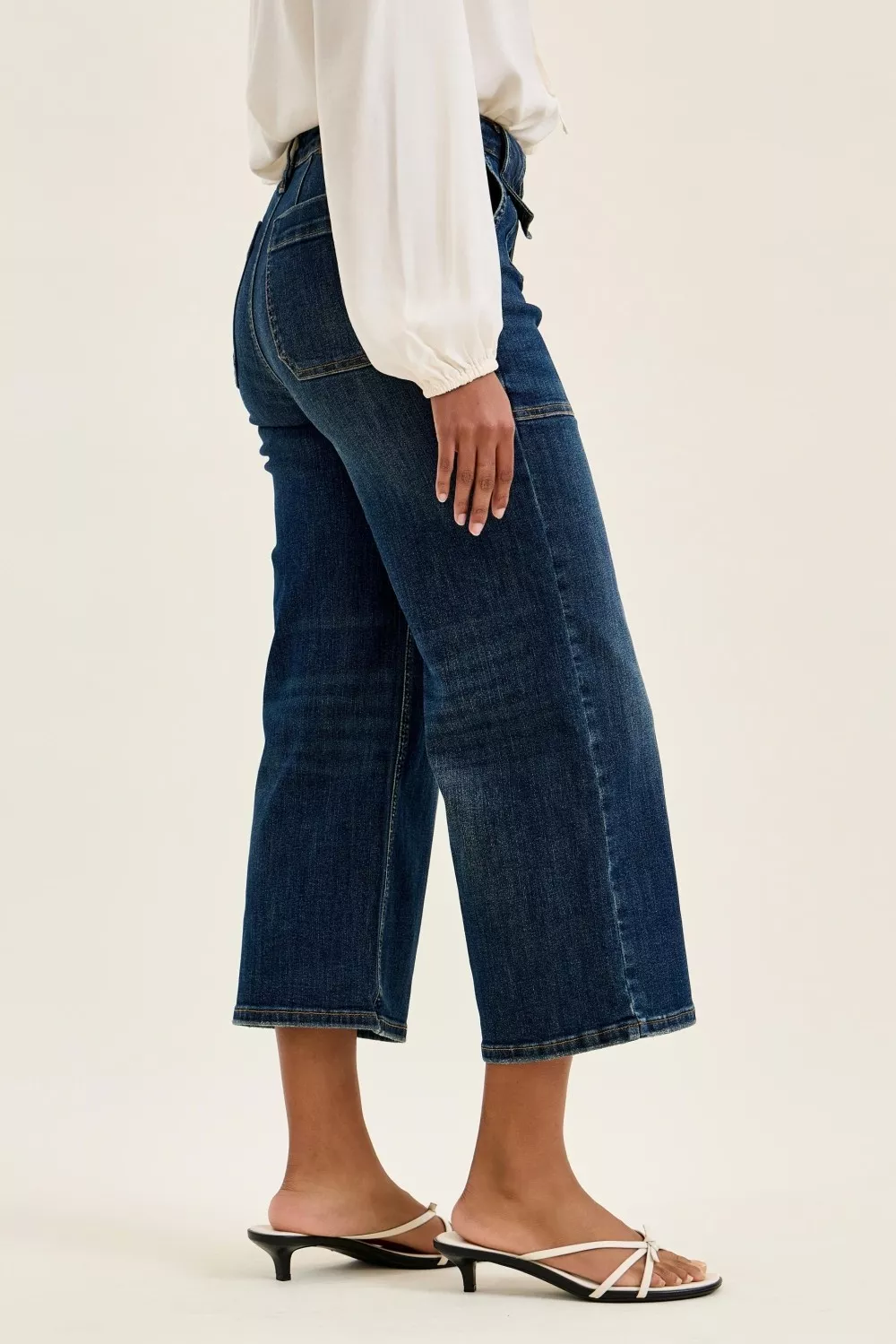 High Waist Wide Crop Utility Jeans with Patch Pocket, image 5