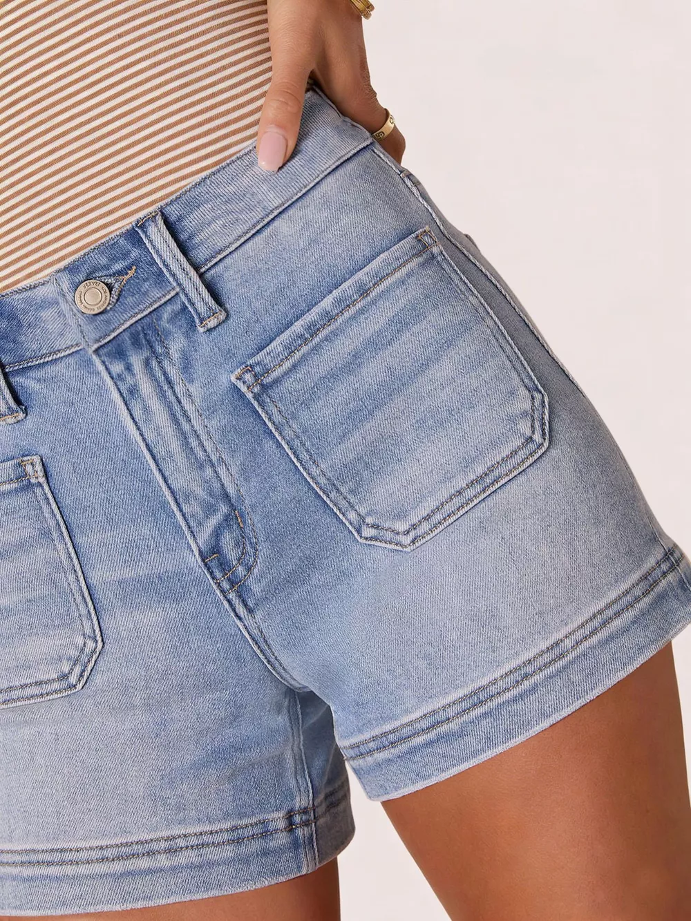 High-Waisted Pocketed Denim Shorts, image 5
