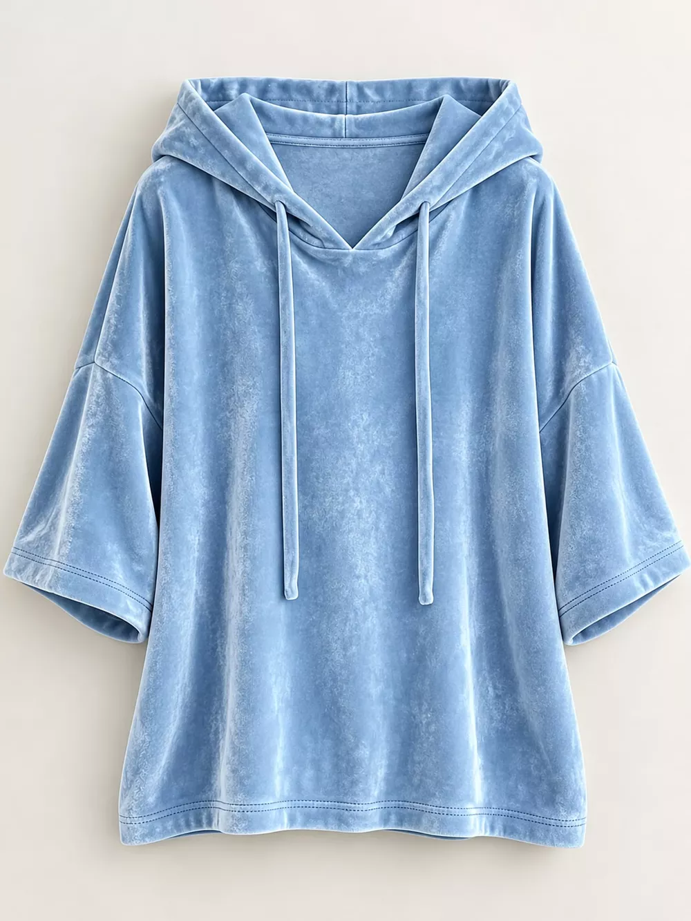 Full Size Velvet Half Sleeve Hoodie with Drawstring Plus Size, image 9