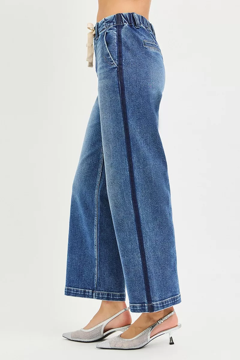 Elastic Band High Rise Cropped Wide Jeans, image 4