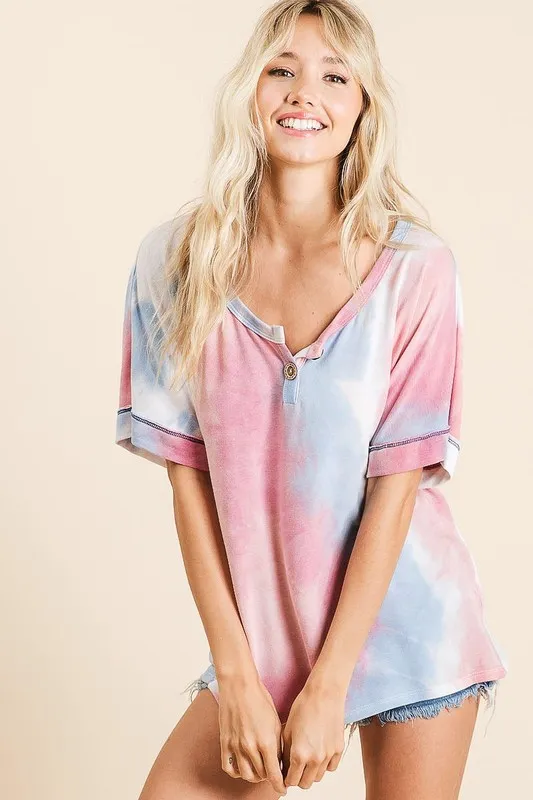 Tie Dye French Terry Top With Buttoned Placket, image 6