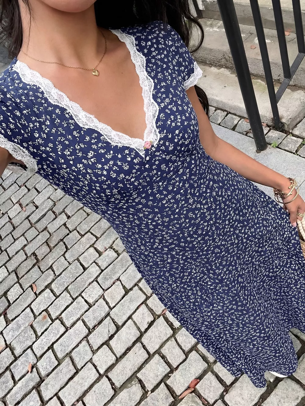 Floral Print Lace Trim Maxi Dress, image 2