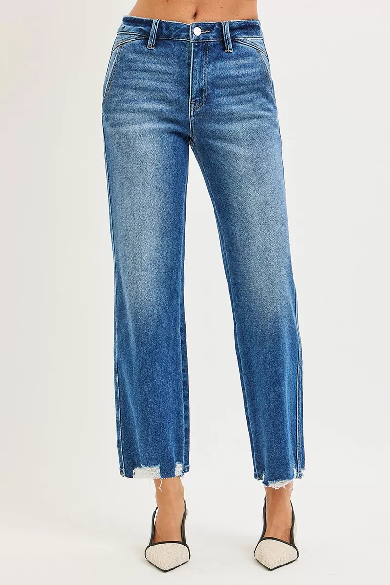 High Rise Ankle Straight Distressed Hem Detail Jeans, image 6
