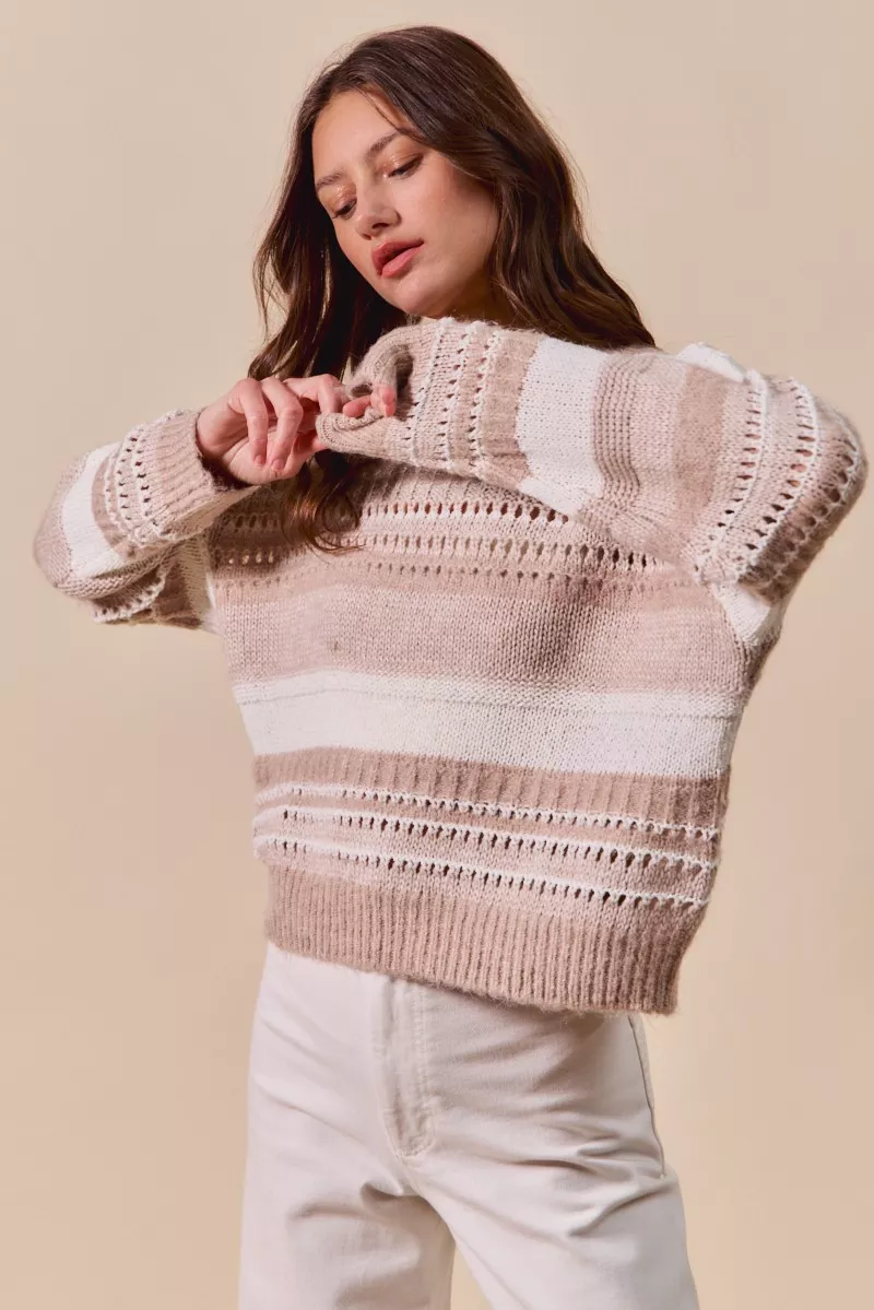 Variegated Stripe Textured Loose Fit Sweater, image 8