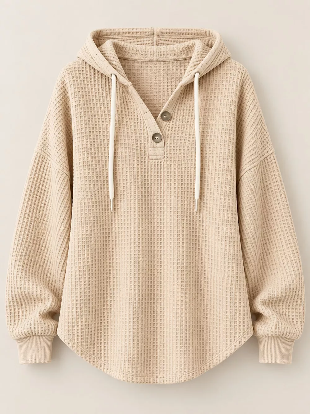 Full Size Waffle Knit Button Detail Hoodie Plus Size, image 52