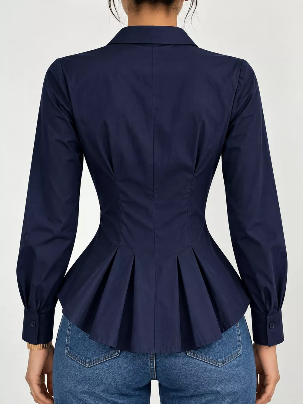 Button-Down Peplum Blouse with Fitted Waist, image 11