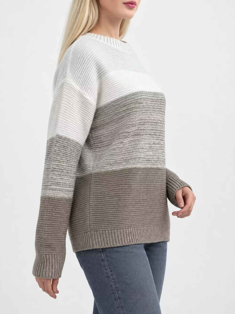 Full Size Color-Block Boat Neck Sweater Plus Size, image 49