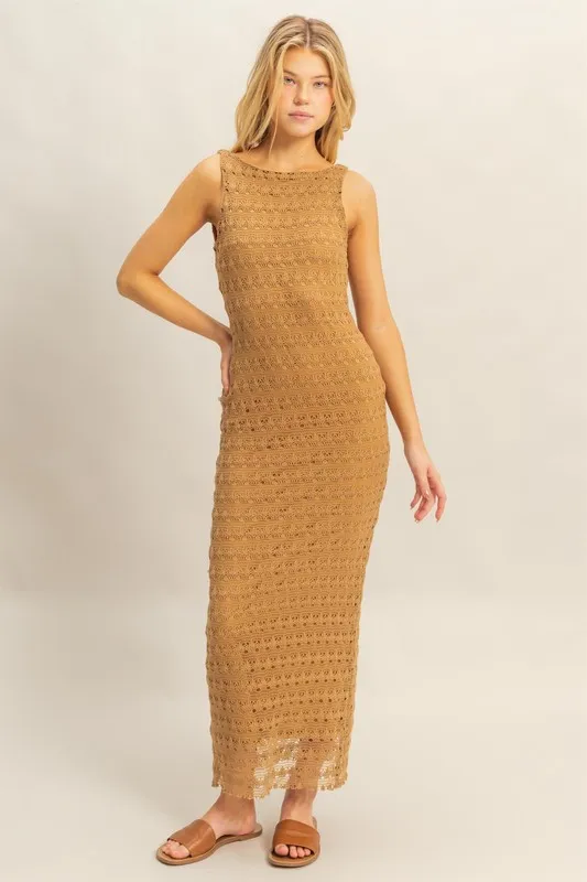 Sleeveless Crochet Open Back Maxi Dress, image 4