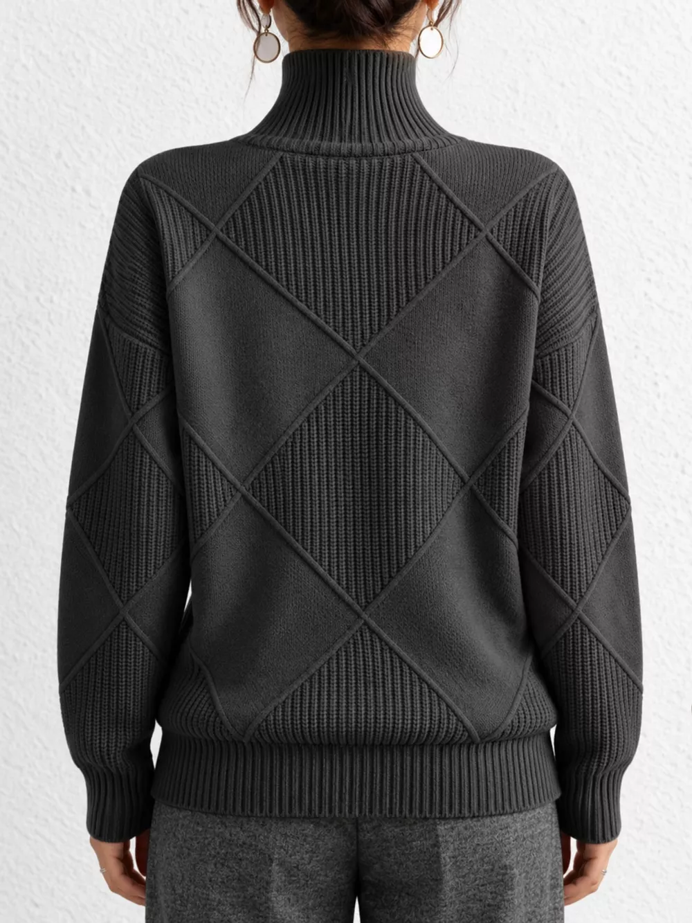 Full Size Diamond Pattern Turtleneck Sweater Plus Size, image 86