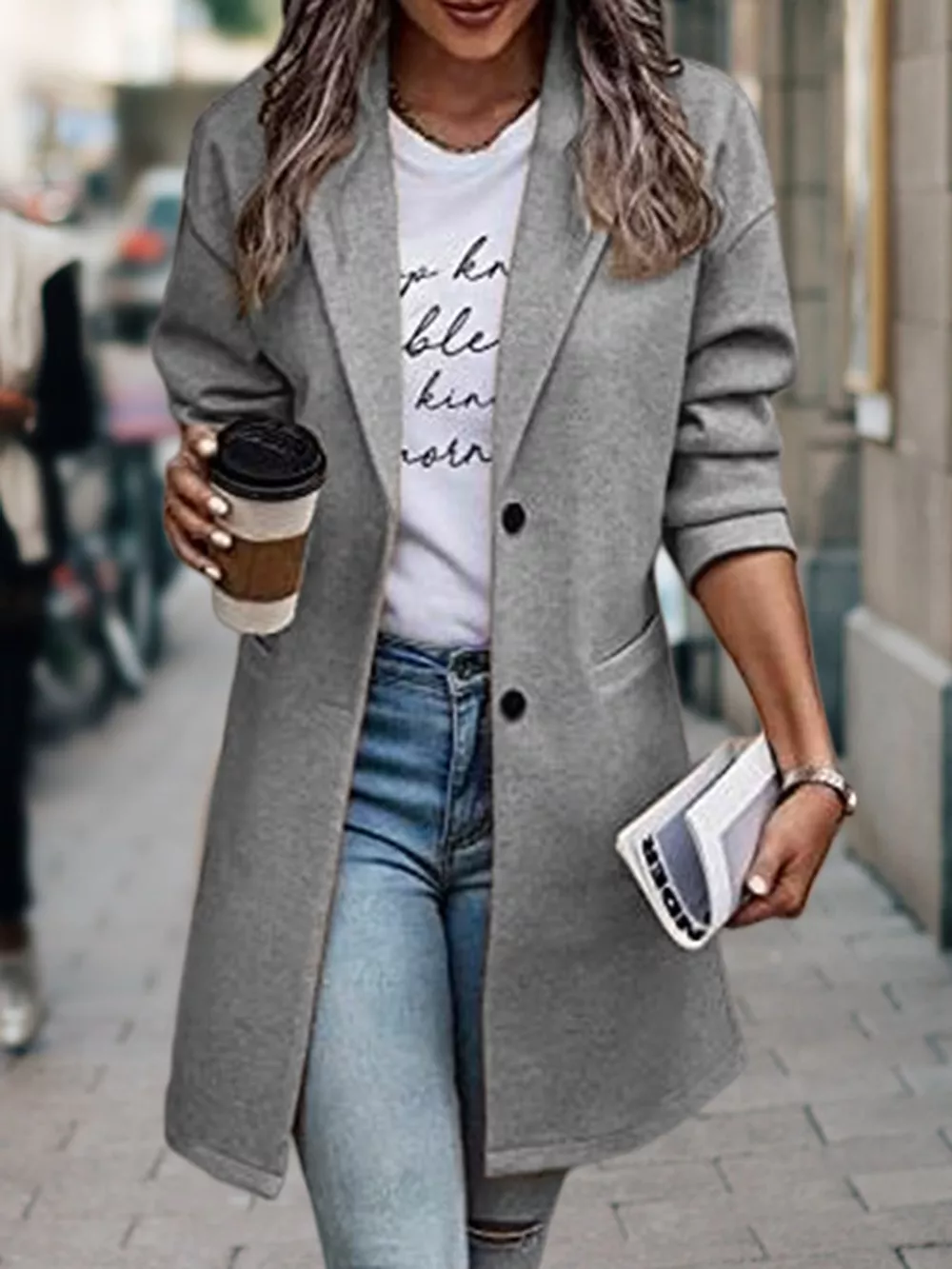 Full Size Lapel Collar Button Up Coat Plus Size, image 6