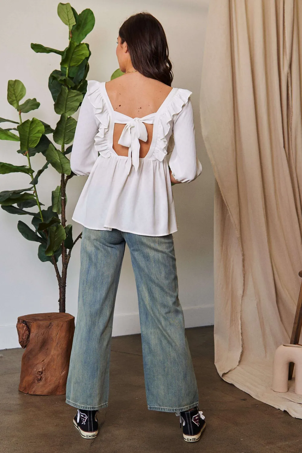 Texture Tie Back Floral Embroidery Frill Blouse, image 12