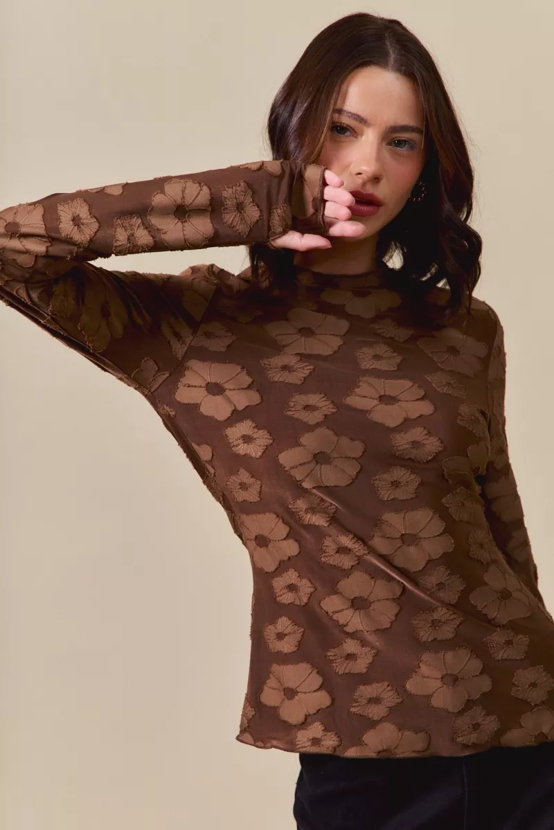 Stretched Jacquard Casual Tops with Thumb Opening, image 2