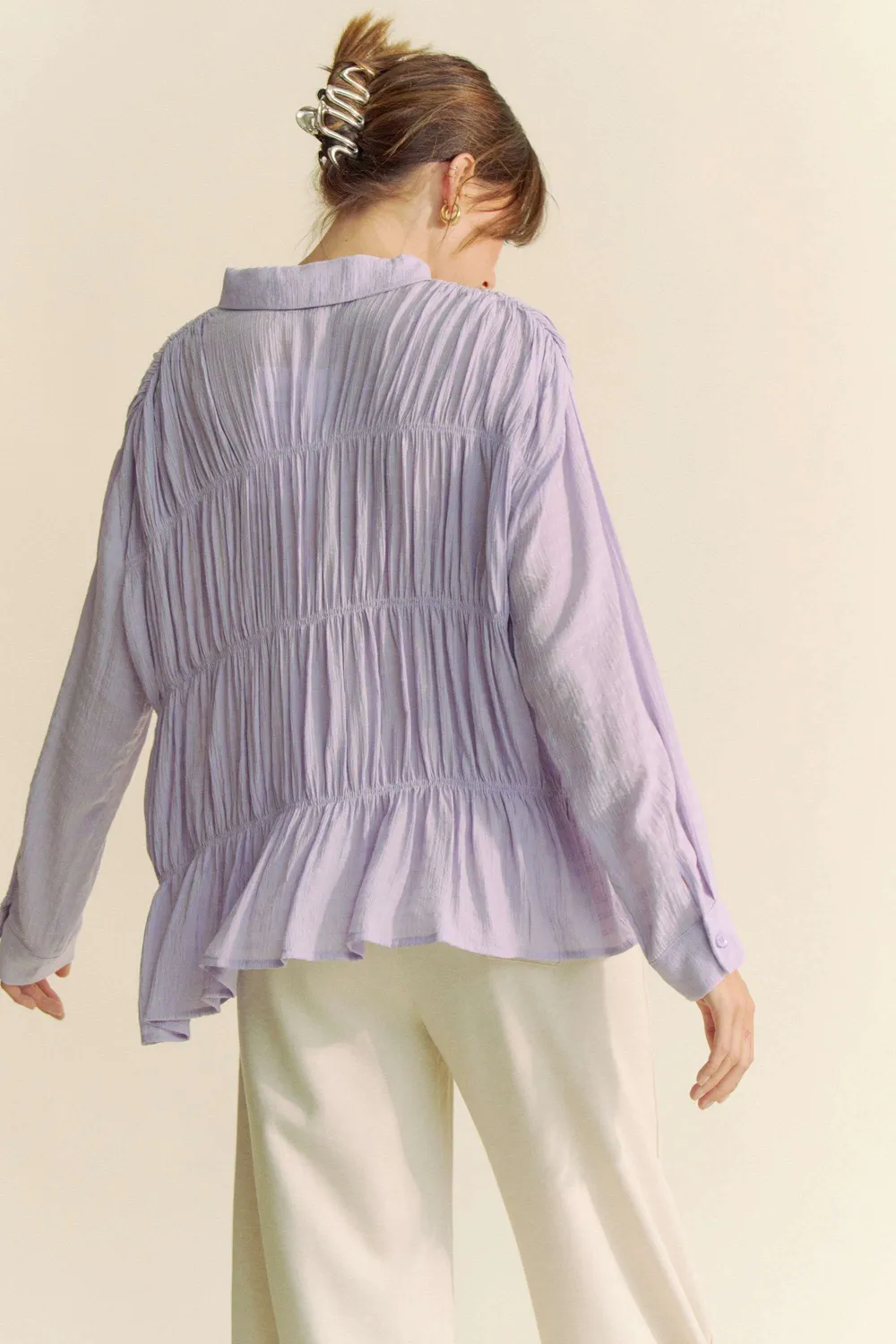 Ruched All Over Button Front Shirt, image 7