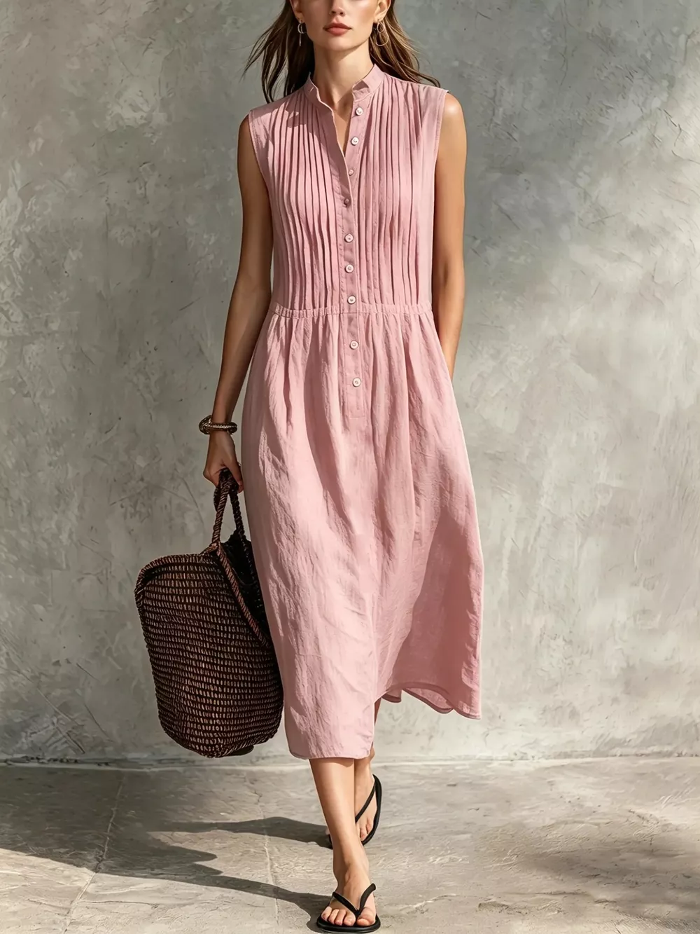 Full Size Sleeveless Button Front Midi Dress Plus Size, image 13