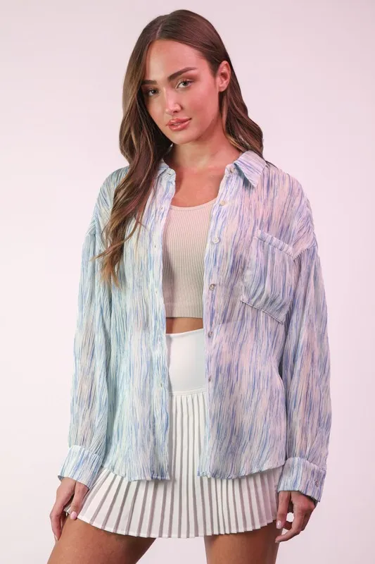 Plus Size Oversized Printed Button Up Shirt, image 2