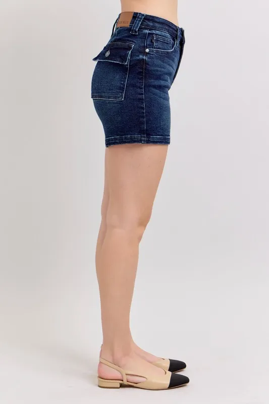 Full Size High Waist Back Flap Pocket Denim Shorts Plus Size, image 19