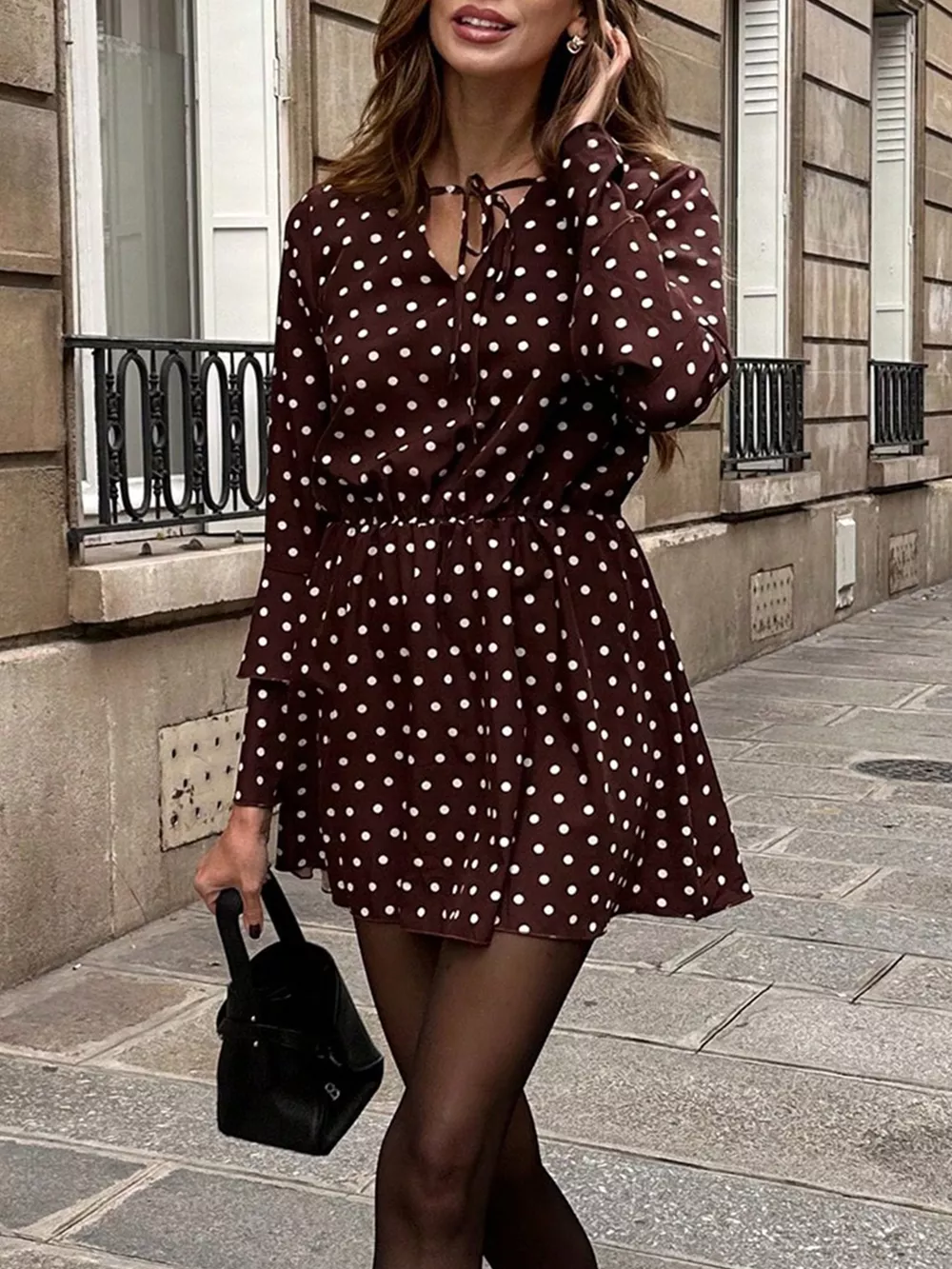 Polka Dot Long Sleeve Mini Dress, image 2