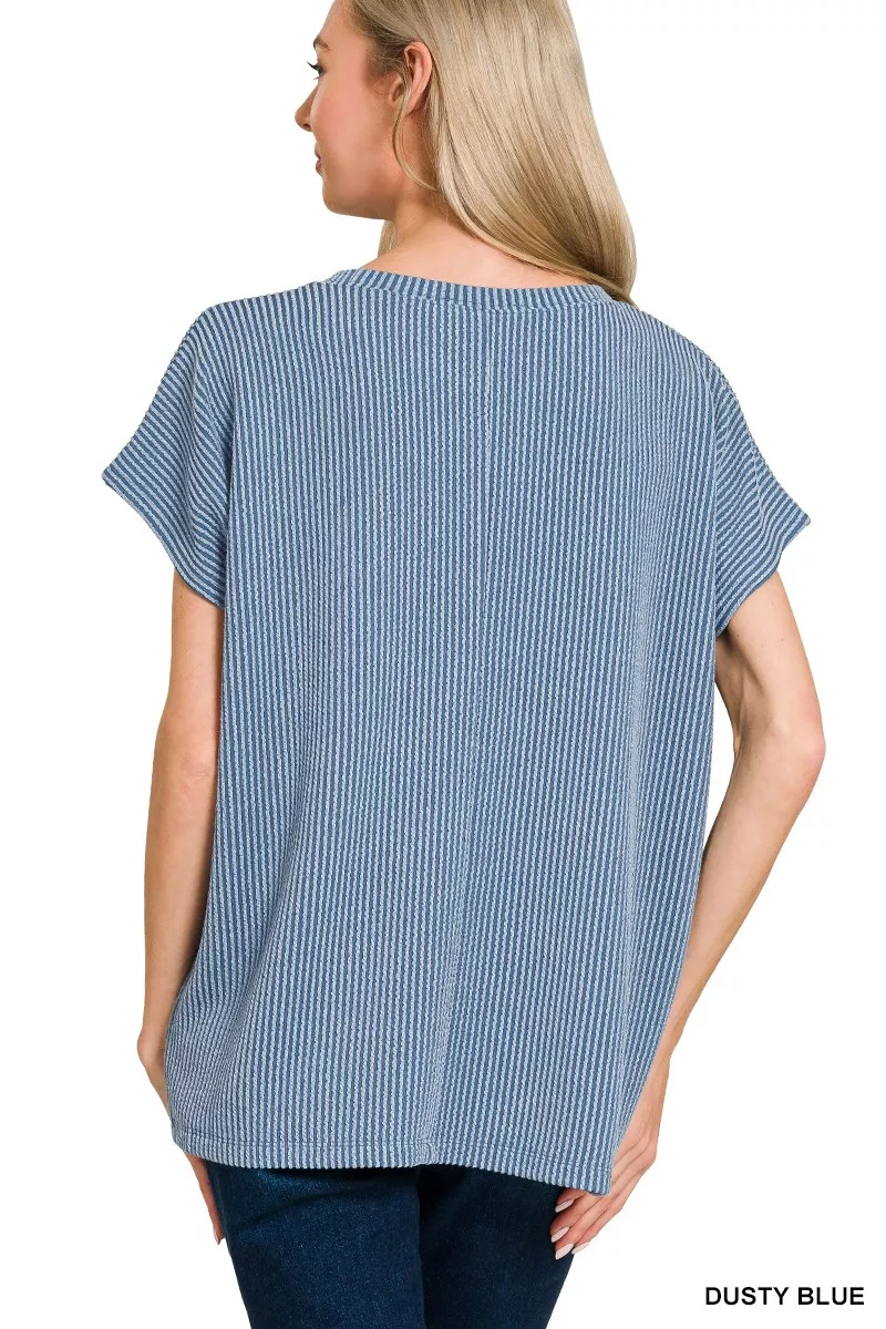 Raised Rib Front Pocket Boxy Top, image 3