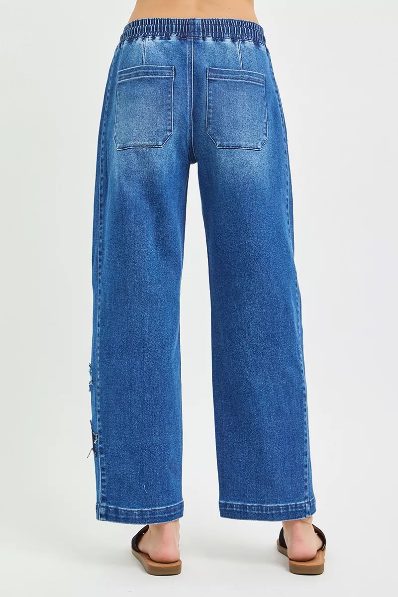Elastic Band Slouchy Cropped Barrel with Star Patch, image 6