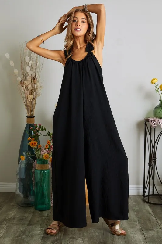 Full Size Elastic Ruffle Shoulder Jumpsuit Plus Size, image 6