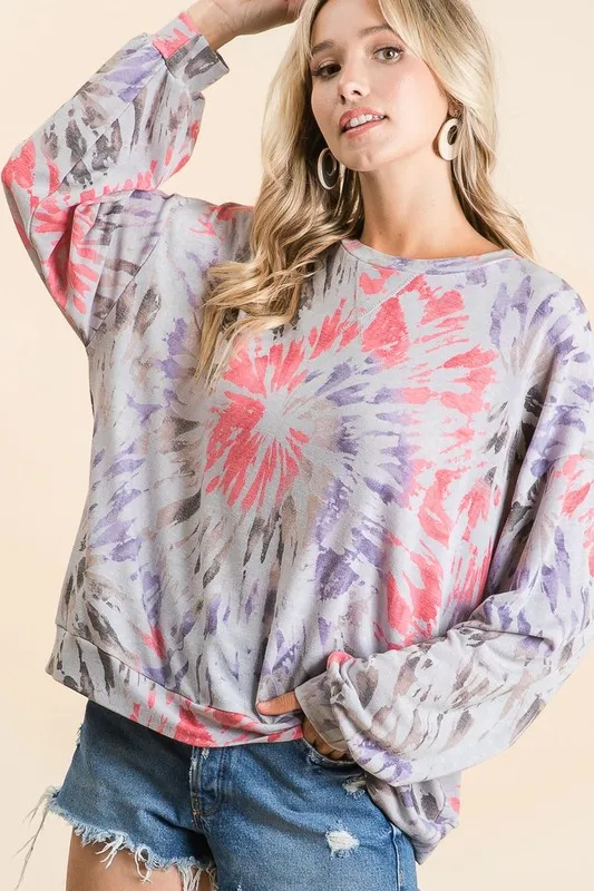 Tie Dye Print Terry Pull Over, image 5