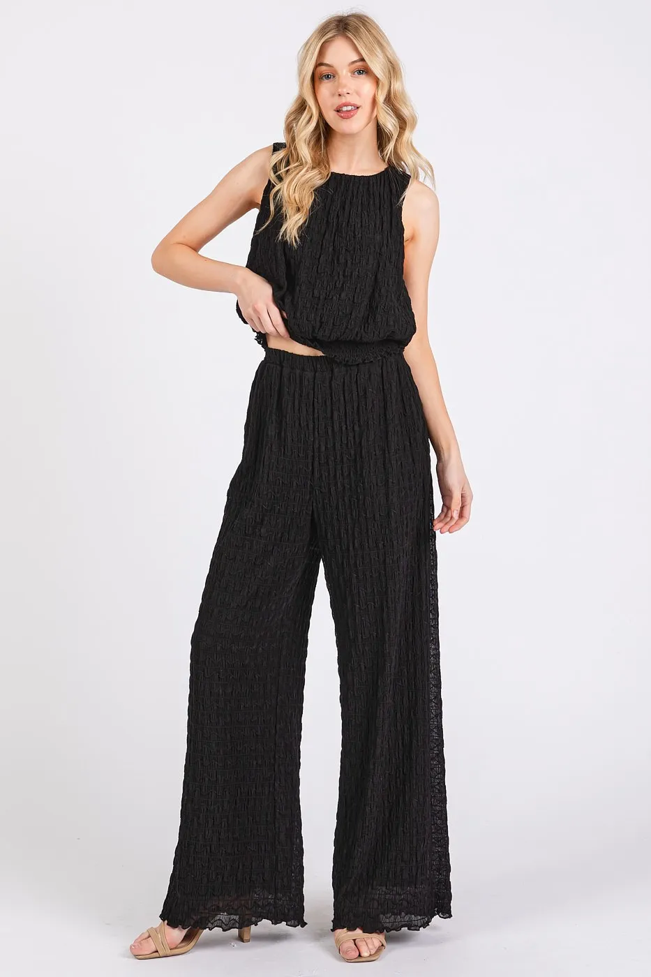 Textured Stretchy Crop Tank and Pants Set, image 3
