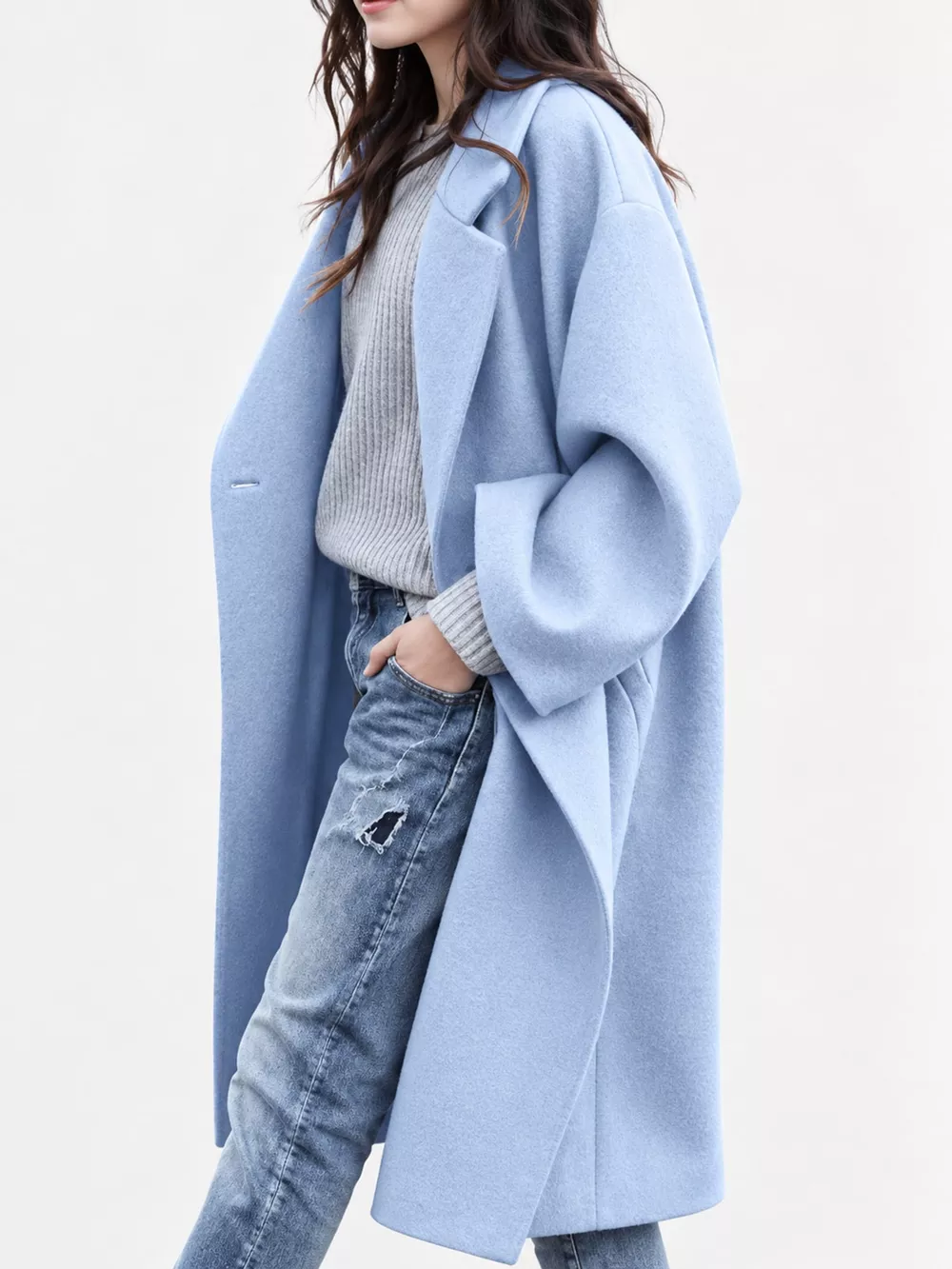 Full Size Lapel Collar One Button Coat Plus Size, image 26