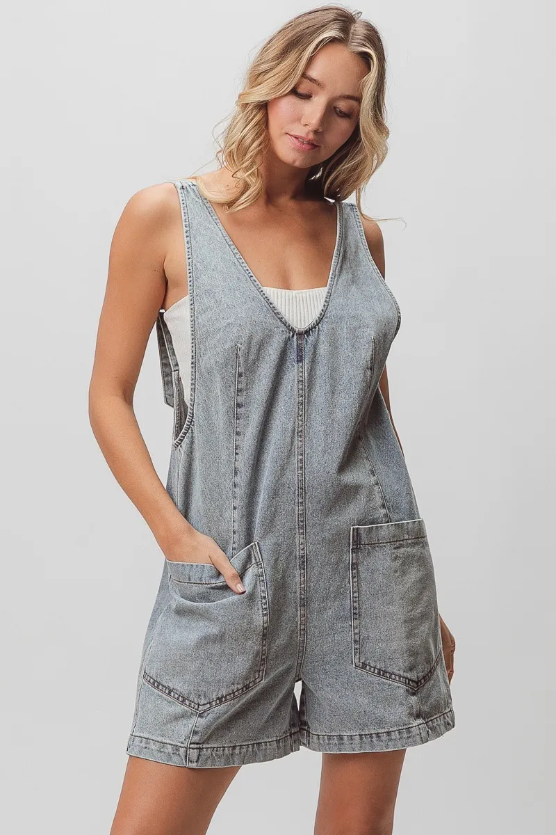 Patch Vintage Washed Denim Shortall, image 2