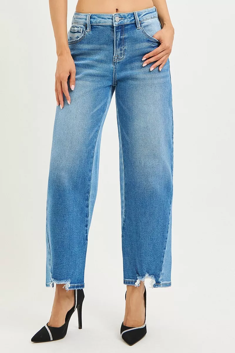 Full Size Slouchy Cropped Barrel Jeans with Contrast Wash Plus Size, image 6