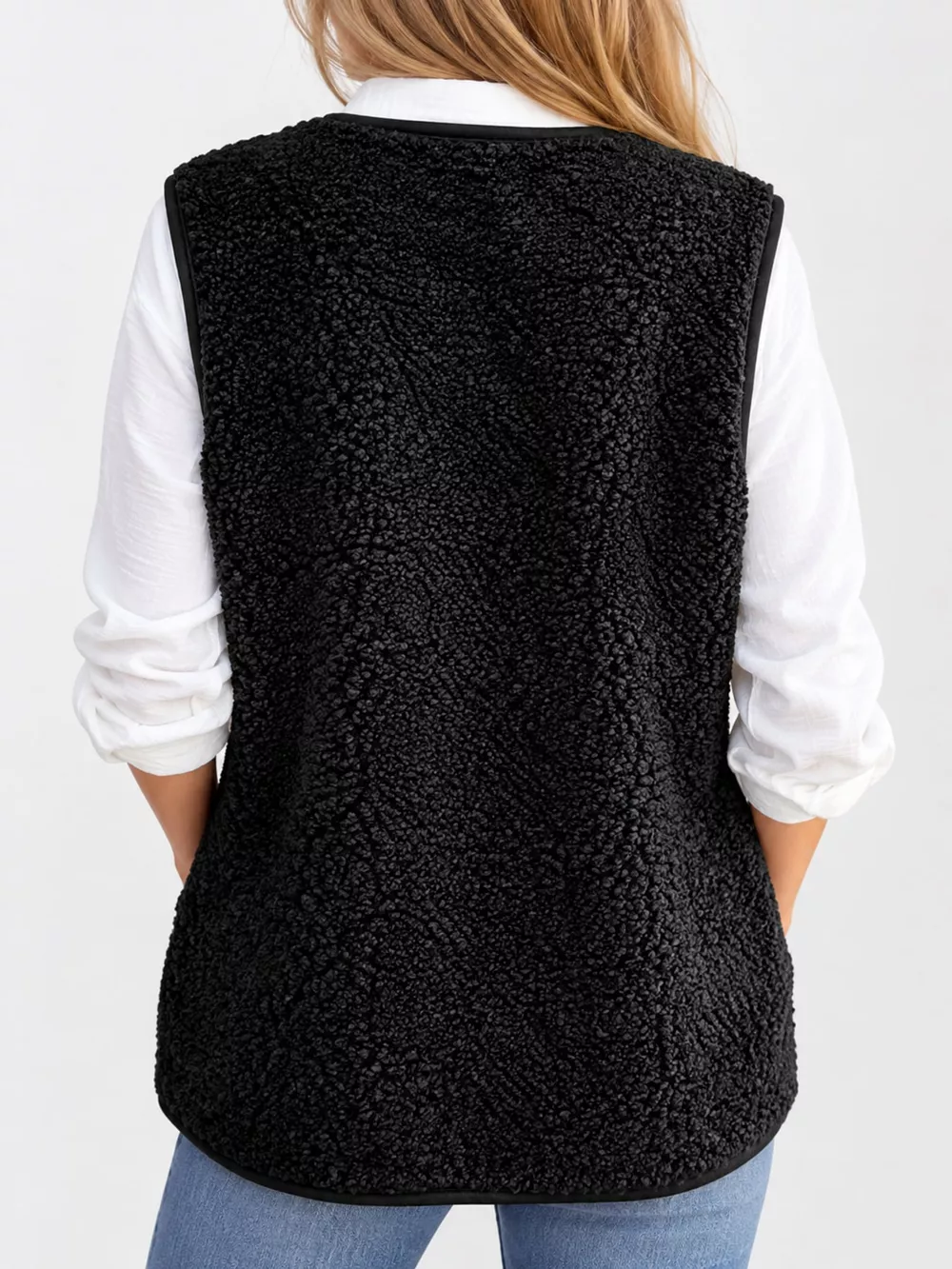 Full Size Sherpa Button-Down Vest Coat Plus Size, image 5