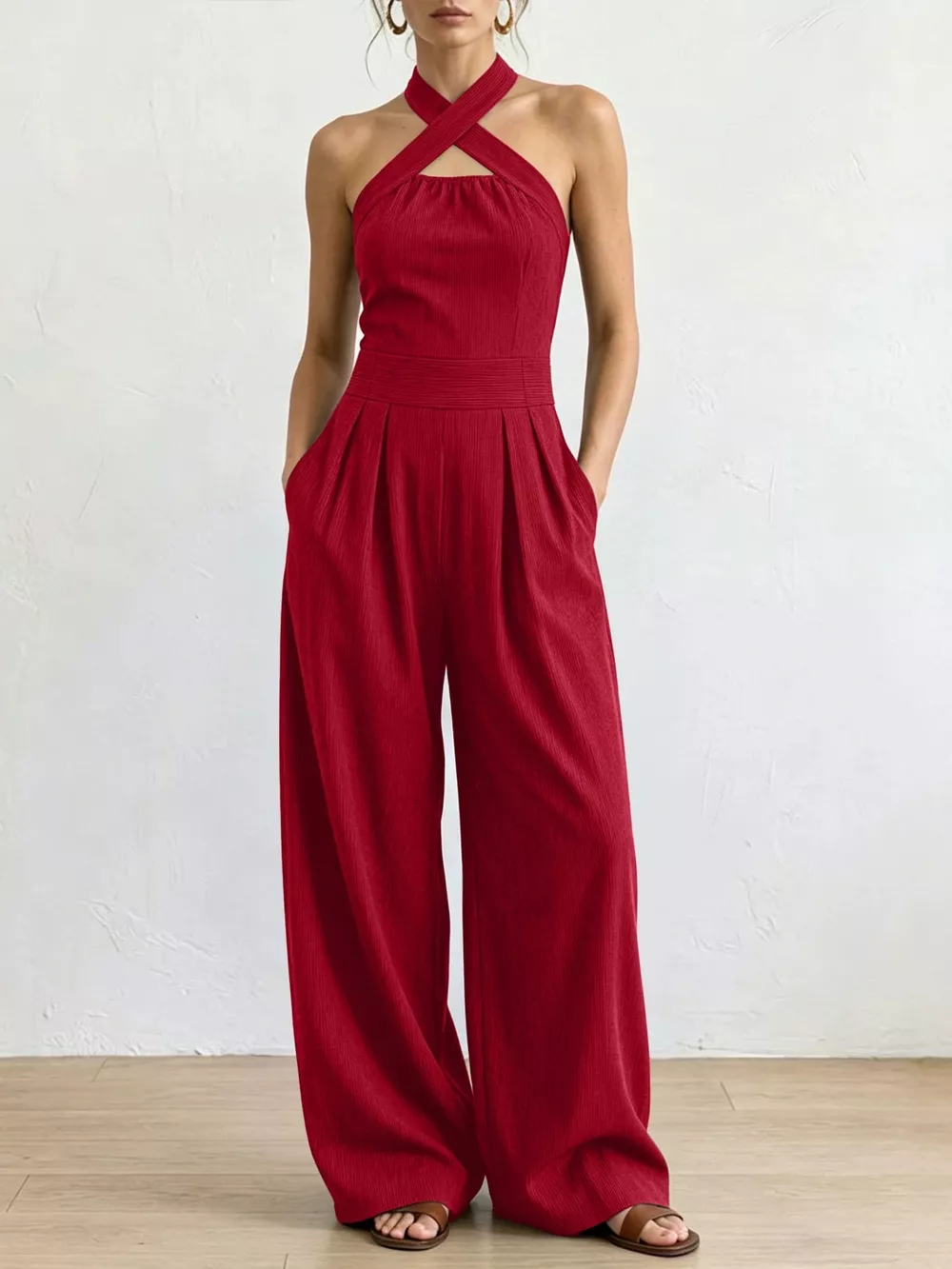 Full Size Halter Neck Wide-Leg Jumpsuit Plus Size, image 22