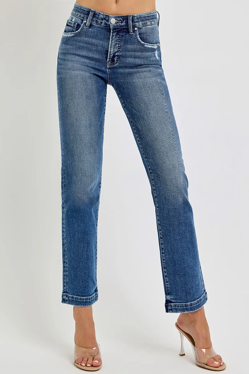 Full Size Tummy Control Elastic Band Mid Rise Straight Jeans Plus Size, image 5