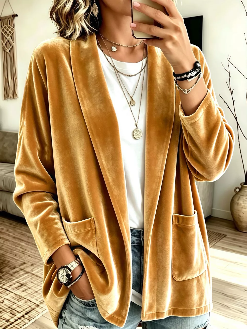Full Size Velvet Open-Front Cardigan Plus Size, image 11