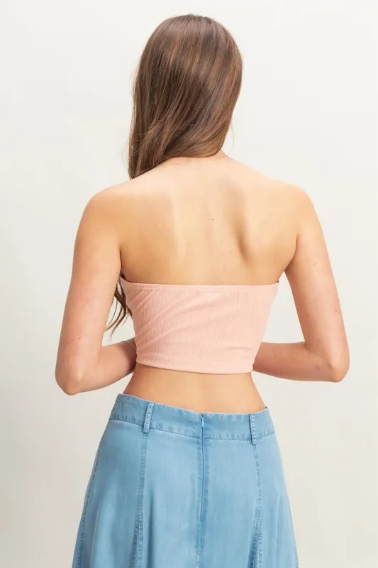 Buttoned Front Strapless Knit Bustier Top, image 3