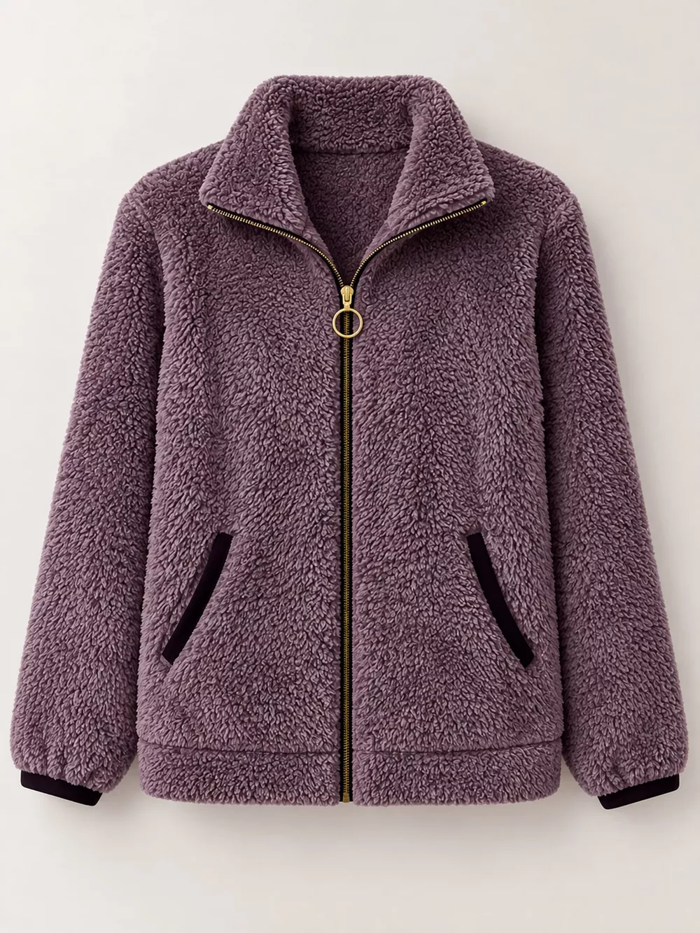 Full Size Fleece Zip-Up Jacket with Contrast Trim Plus Size, image 30