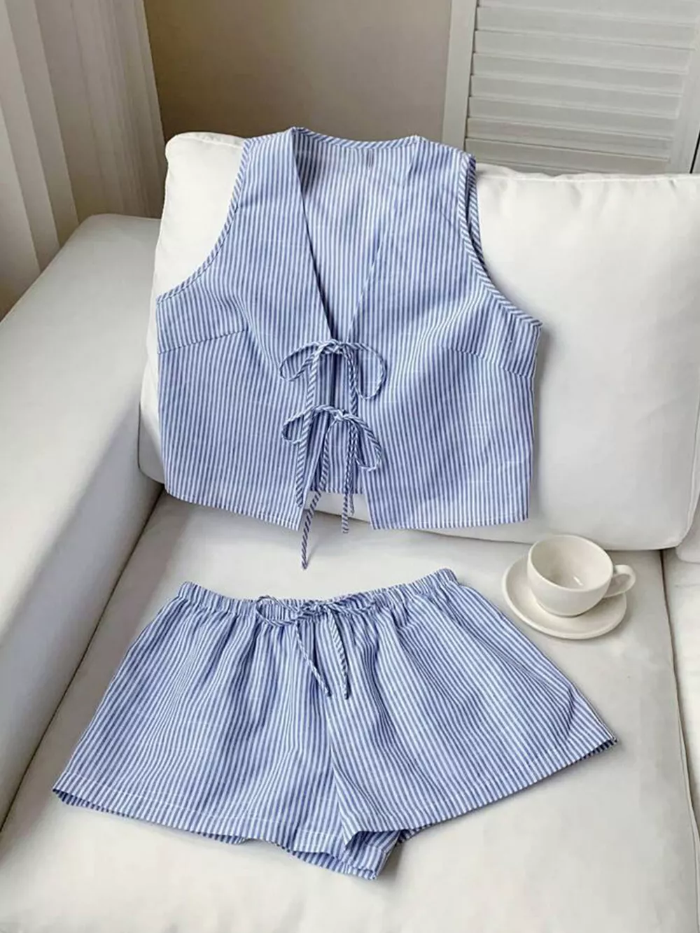 Striped Tie-Front Vest and Shorts Set, image 2