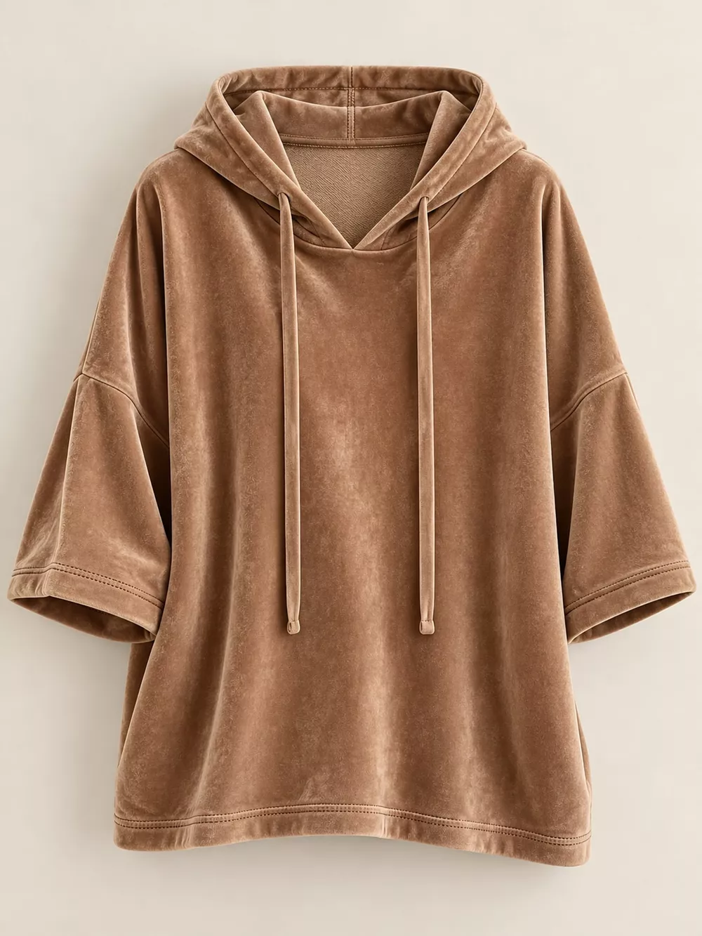 Full Size Velvet Half Sleeve Hoodie with Drawstring Plus Size, image 23