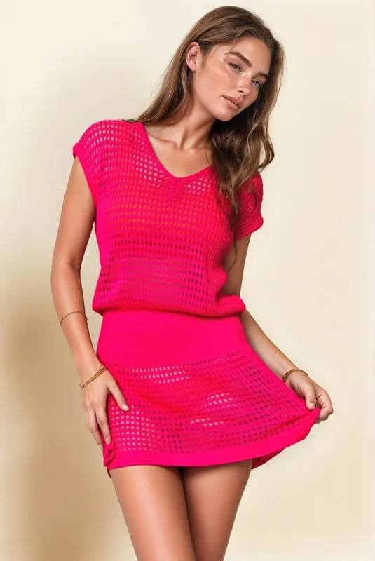Sleeveless V Neck Mesh Knit Cover Up Dress, image 2
