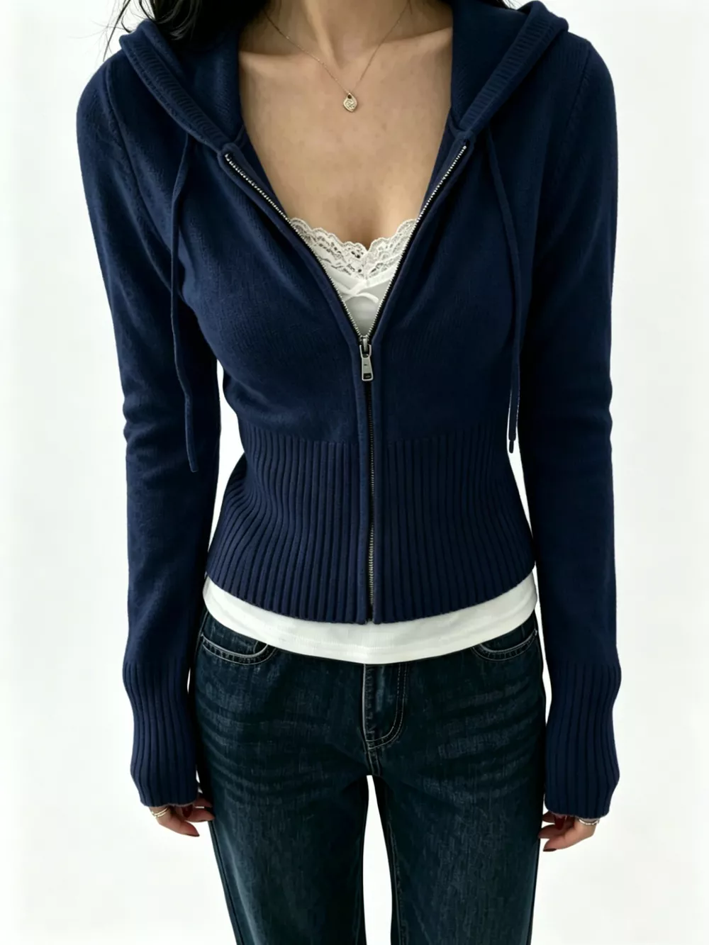 Zip-Up Cropped Hooded Cardigan, image 7