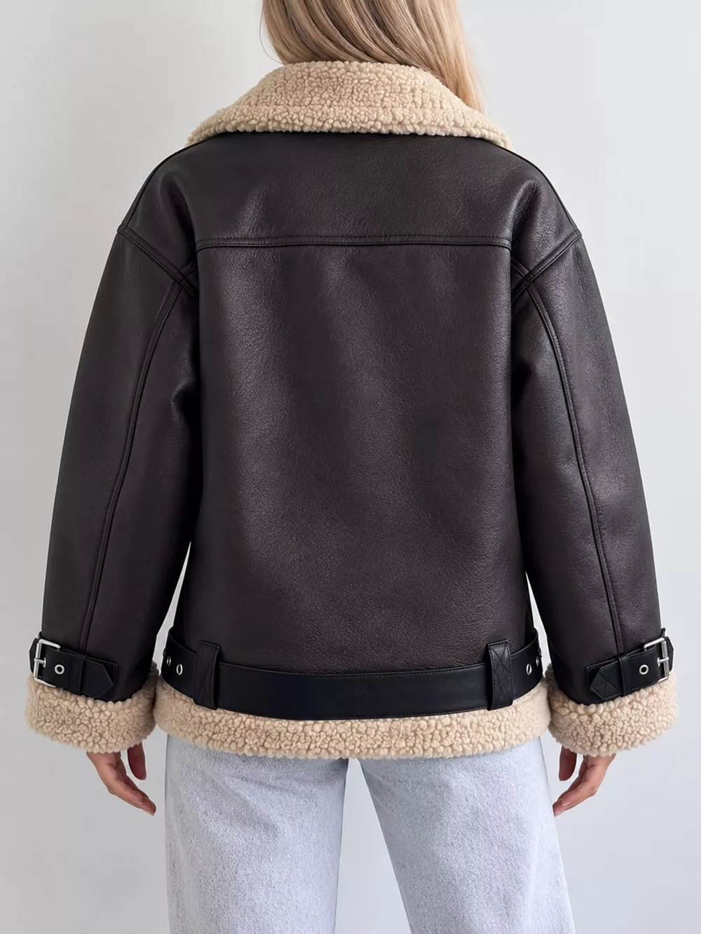 Faux Leather Zip Up Jacket, image 6