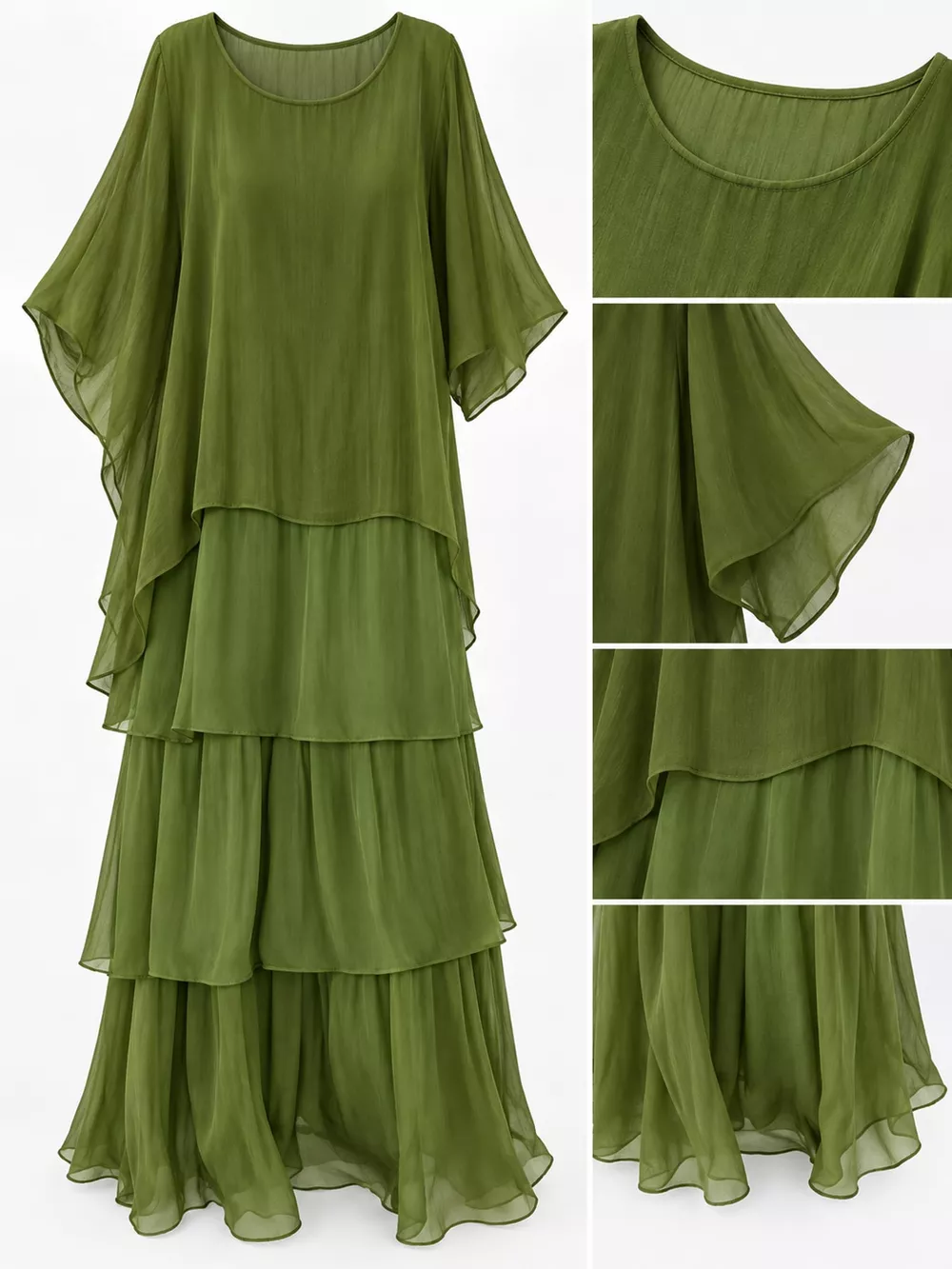 Full Size Layered Batwing Sleeve Maxi Dress Plus Size, image 46
