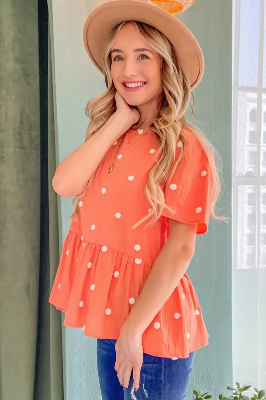 Pom Pom Polka Dots Short Sleeve Top, image 6