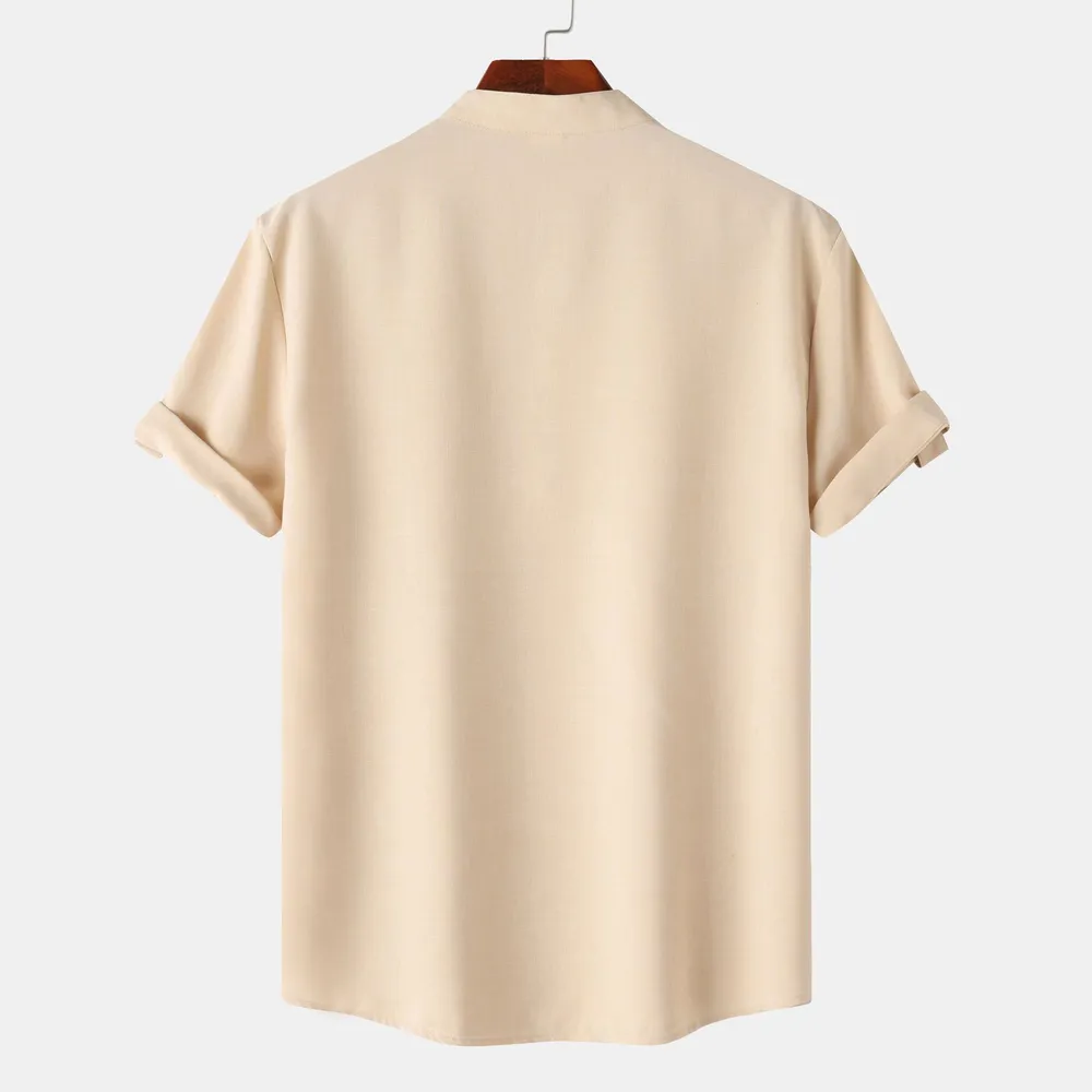 Men's Stand Collar Short Sleeve Henley Shirt, image 2