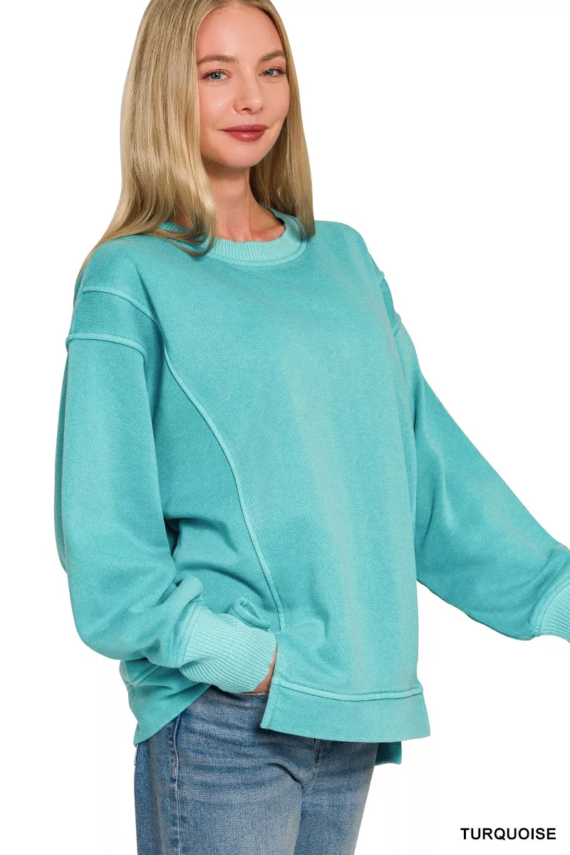 Pigment Dye Exposed-seam Fleece Sweatshirt