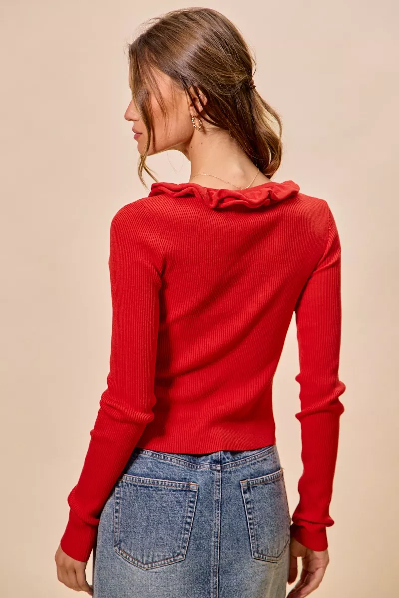 Cascade Ruffle Ribbed Sweater Cardgian, image 23