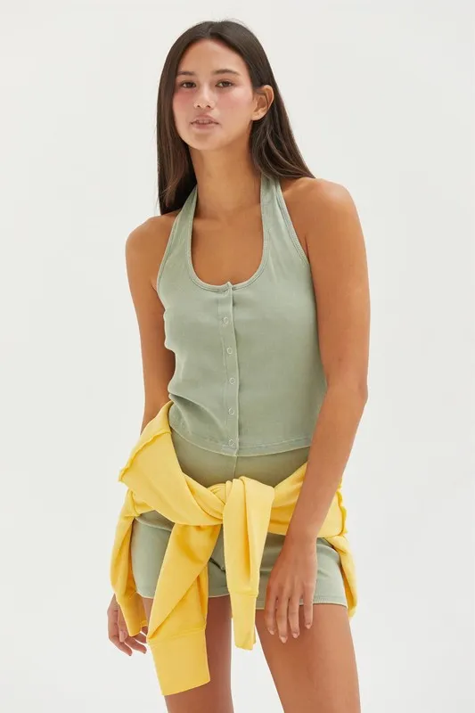 Halter Neck Buttoned Washed Top, image 2
