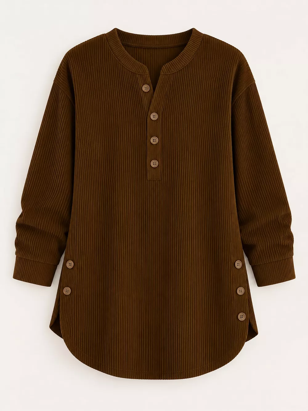 Full Size Button Detail Long Sleeve Top Plus Size, image 30