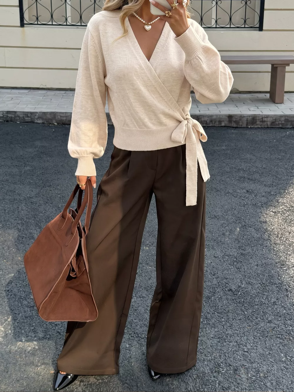 Tied Surplice Long Sleeve Sweater, image 6
