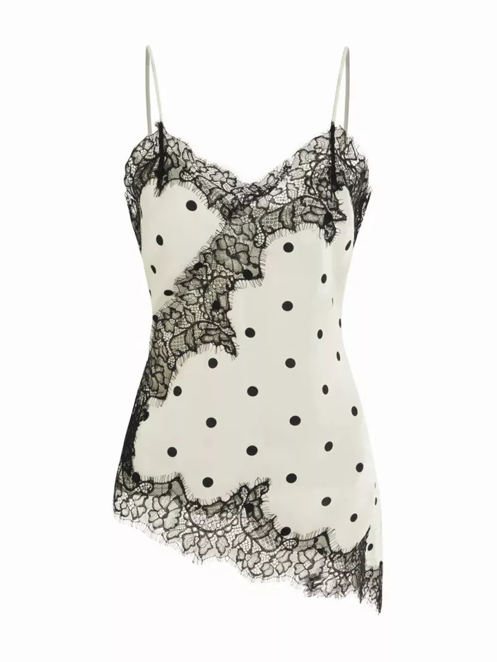 Asymmetric Lace Trim Satin Cami