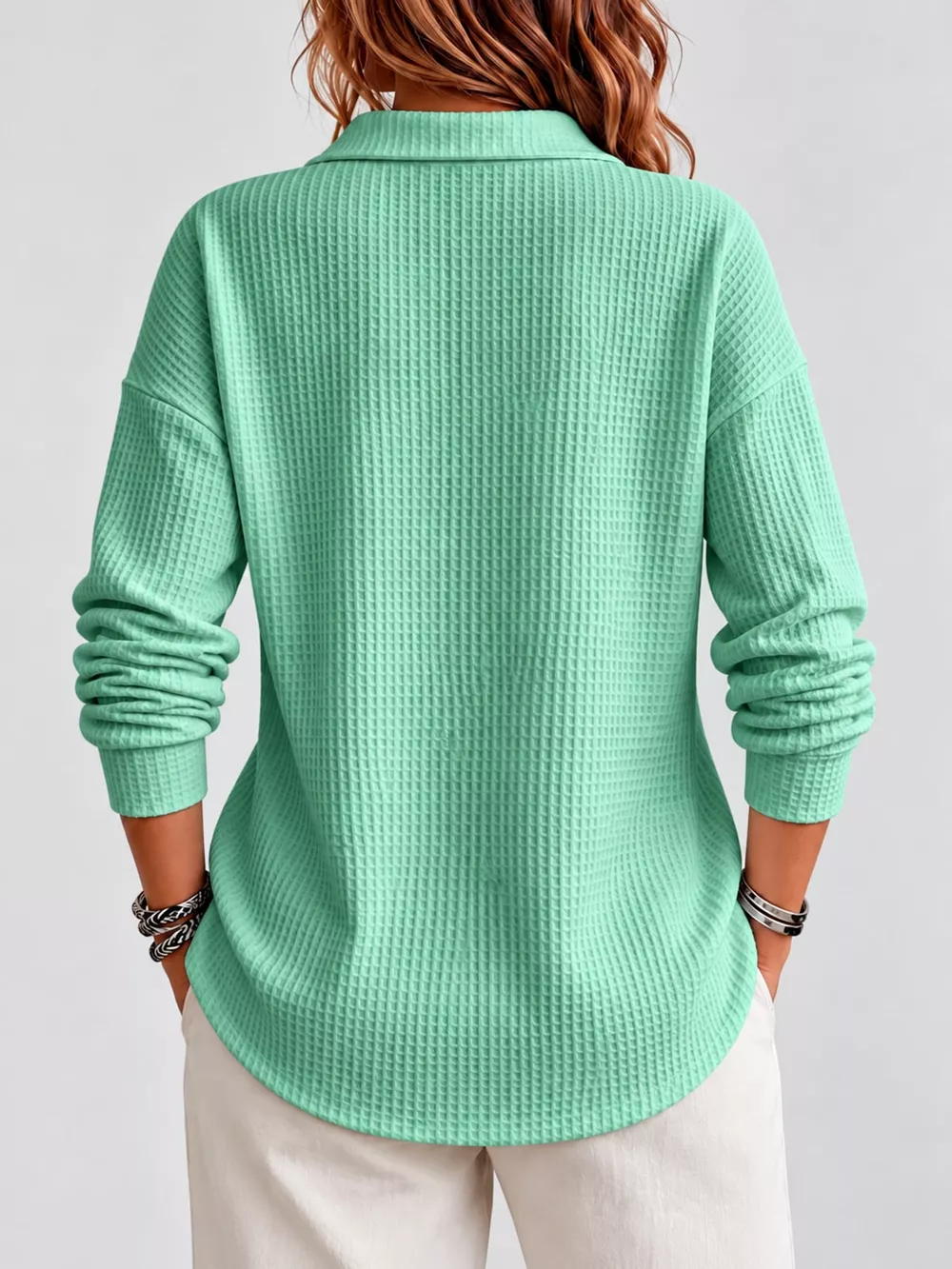 Full Size Waffle Knit Button Detail Top Plus Size, image 8